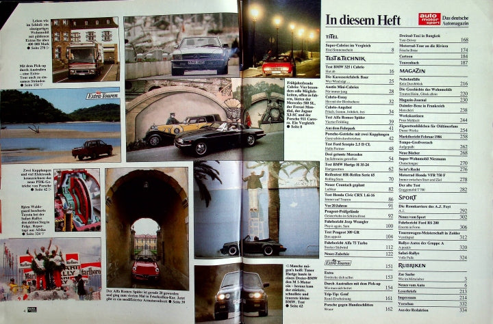 Inhaltsverzeichnis Auto Motor und Sport 08/1986
