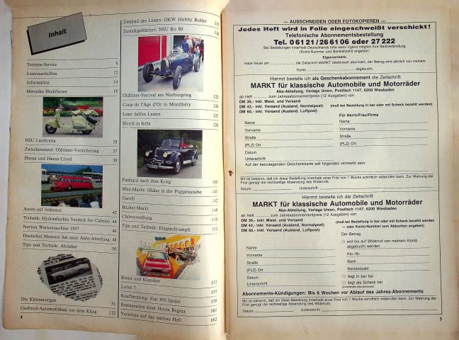 Inhaltsverzeichnis Oldtimer Markt 08/1986