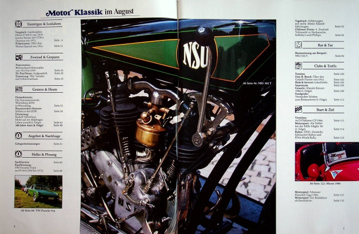 Inhaltsverzeichnis Motor Klassik 08/1986