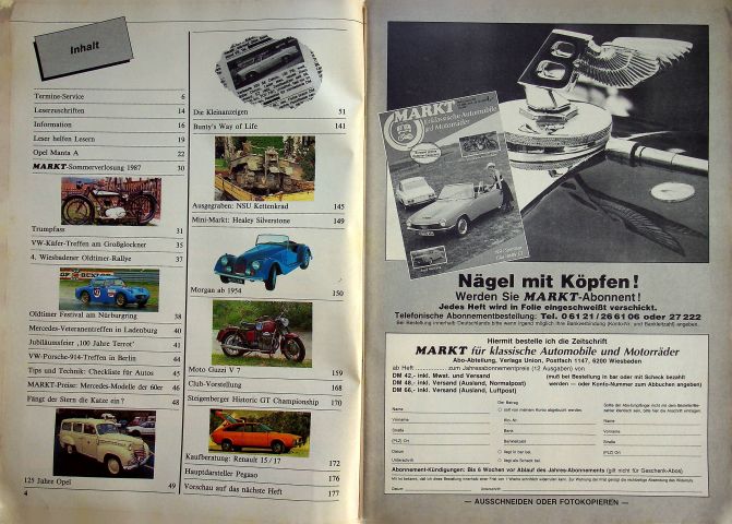 Inhaltsverzeichnis Oldtimer Markt 08/1987