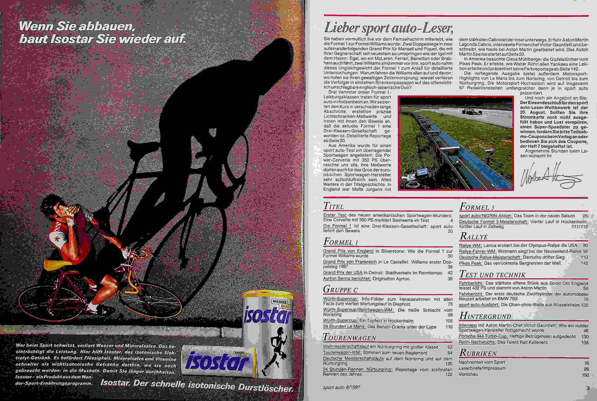 Inhaltsverzeichnis Sport Auto 08/1987