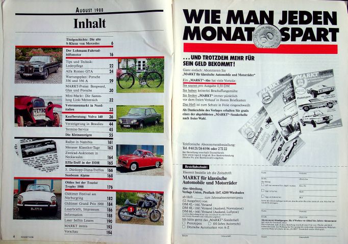 Inhaltsverzeichnis Oldtimer Markt 08/1988