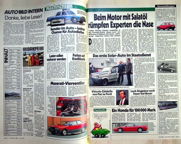 Inhaltsverzeichnis Auto Bild 08/1989
