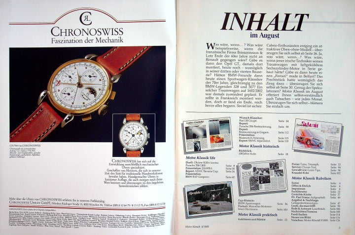 Inhaltsverzeichnis Motor Klassik 08/1989