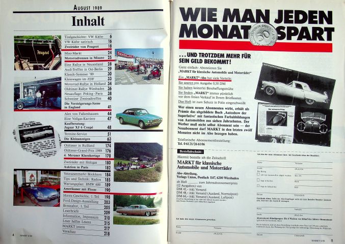 Inhaltsverzeichnis Oldtimer Markt 08/1989