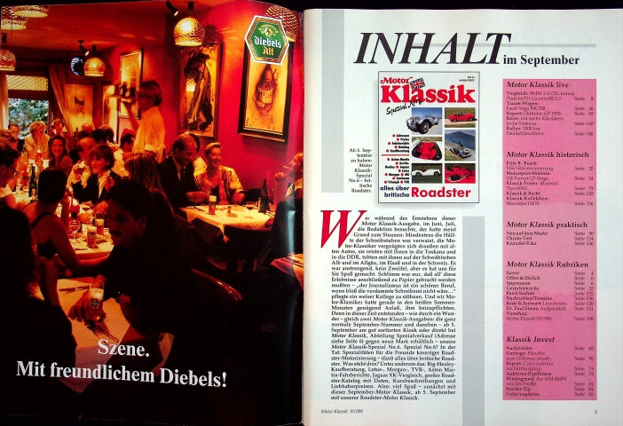 Inhaltsverzeichnis Motor Klassik 08/1990
