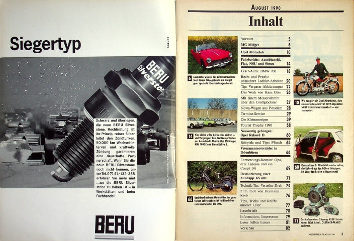 Inhaltsverzeichnis Oldtimer Praxis 08/1990