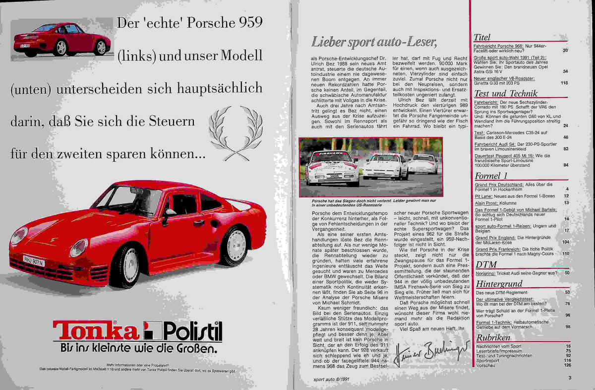 Inhaltsverzeichnis Sport Auto 08/1991