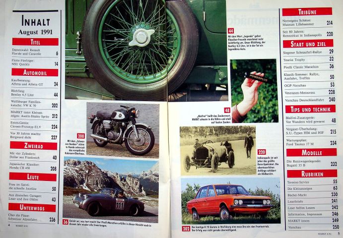 Inhaltsverzeichnis Oldtimer Markt 08/1991