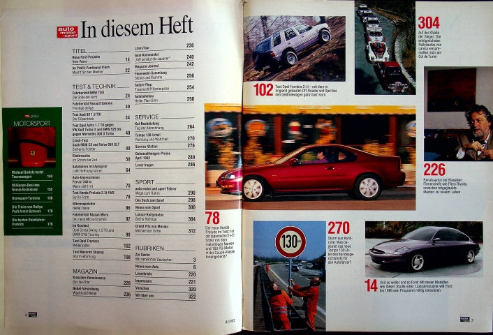Inhaltsverzeichnis Auto Motor und Sport 08/1992