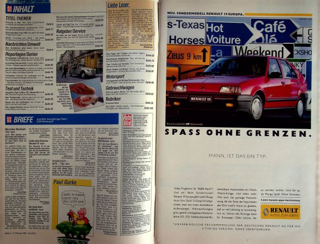Inhaltsverzeichnis Auto Bild 08/1992