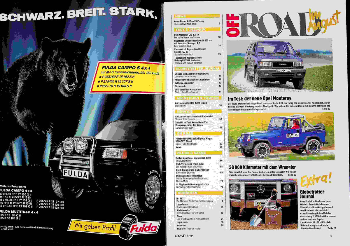Inhaltsverzeichnis Offroad 08/1992