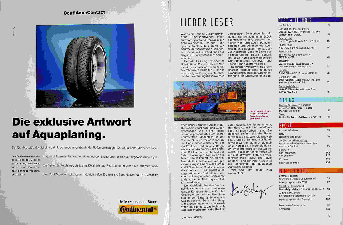 Inhaltsverzeichnis Sport Auto 08/1992