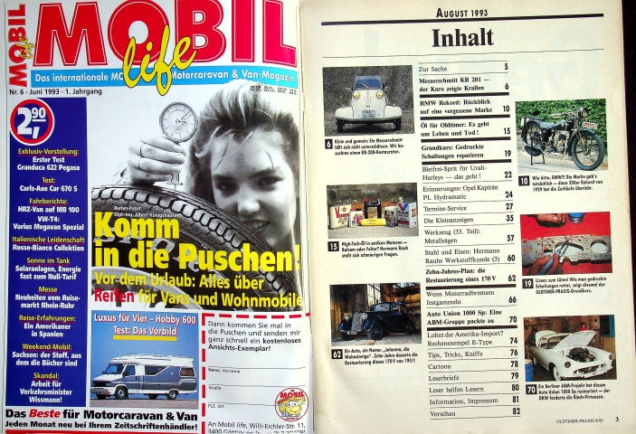 Inhaltsverzeichnis Oldtimer Praxis 08/1993