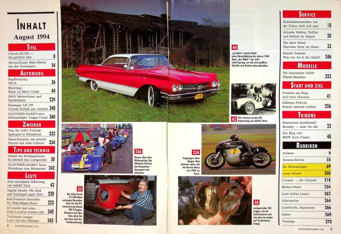 Inhaltsverzeichnis Oldtimer Markt 08/1994