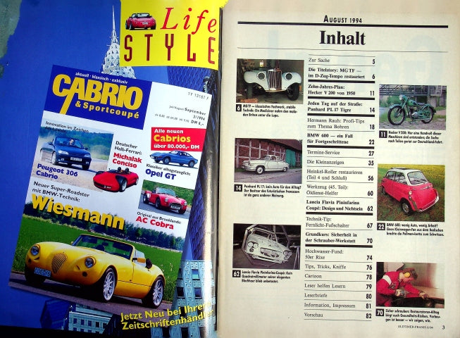 Inhaltsverzeichnis Oldtimer Praxis 08/1994