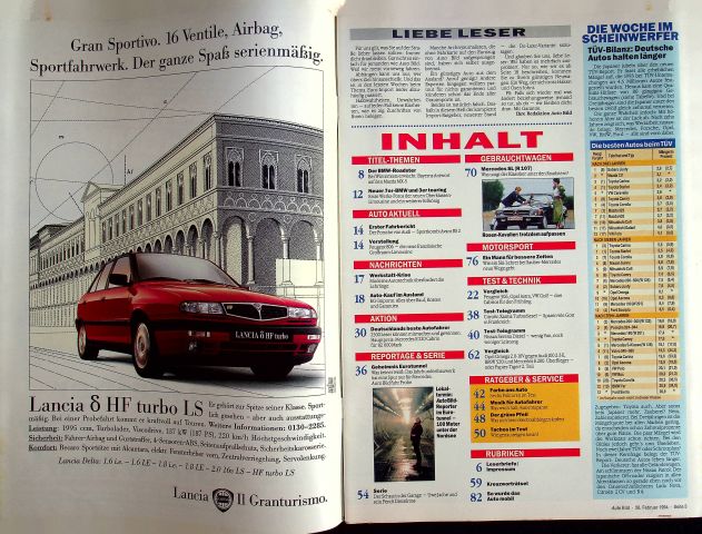 Inhaltsverzeichnis Auto Bild 08/1994