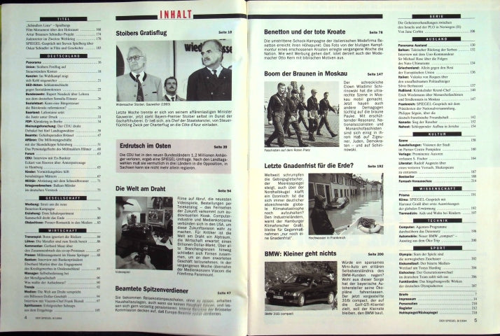 Inhaltsverzeichnis Spiegel 08/1994