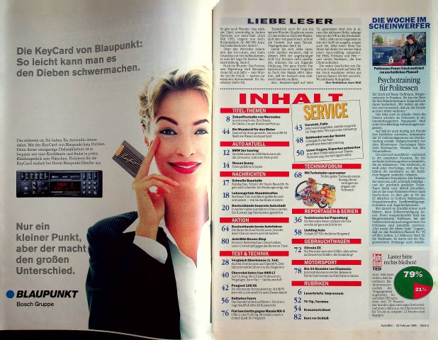 Inhaltsverzeichnis Auto Bild 08/1995