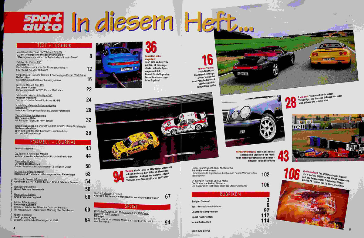 Inhaltsverzeichnis Sport Auto 08/1995