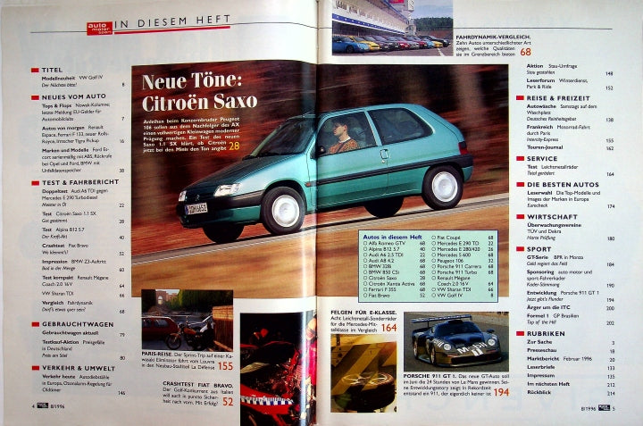 Inhaltsverzeichnis Auto Motor und Sport 08/1996