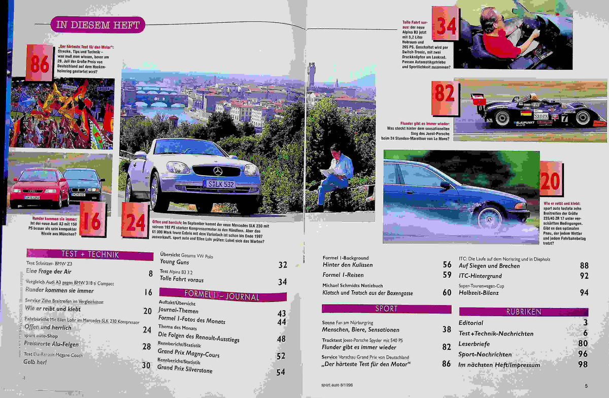 Inhaltsverzeichnis Sport Auto 08/1996