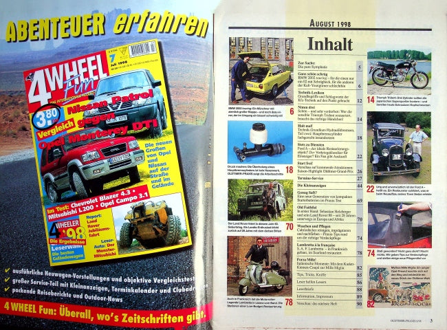 Inhaltsverzeichnis Oldtimer Praxis 08/1998