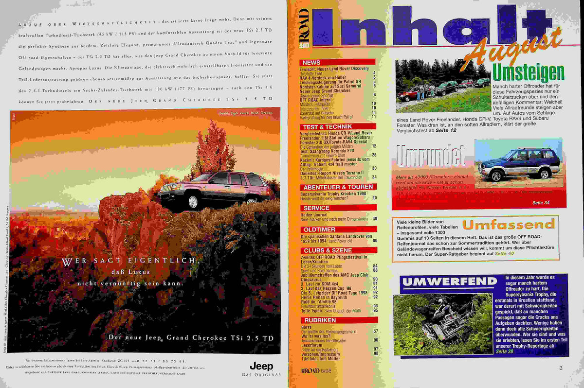 Inhaltsverzeichnis Offroad 08/1998