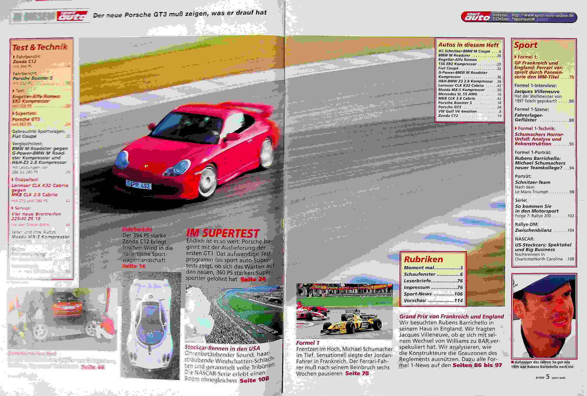 Inhaltsverzeichnis Sport Auto 08/1999