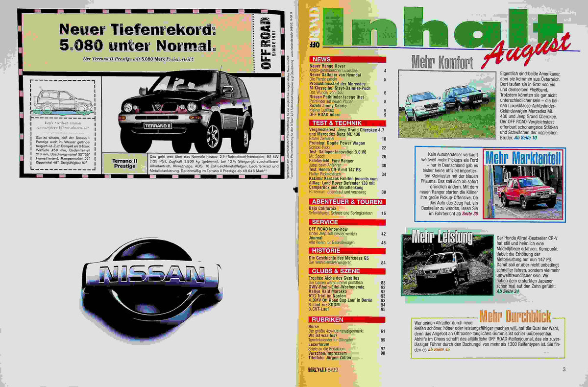 Inhaltsverzeichnis Offroad 08/1999
