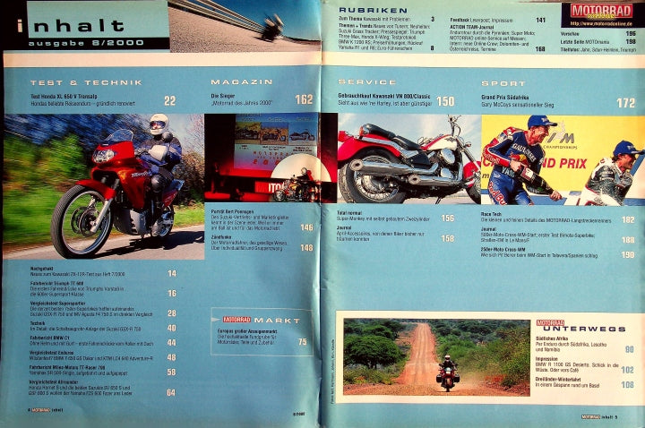 Inhaltsverzeichnis Motorrad 08/2000