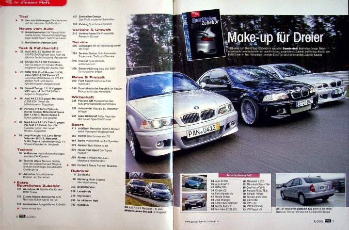 Inhaltsverzeichnis Auto Motor und Sport 08/2001