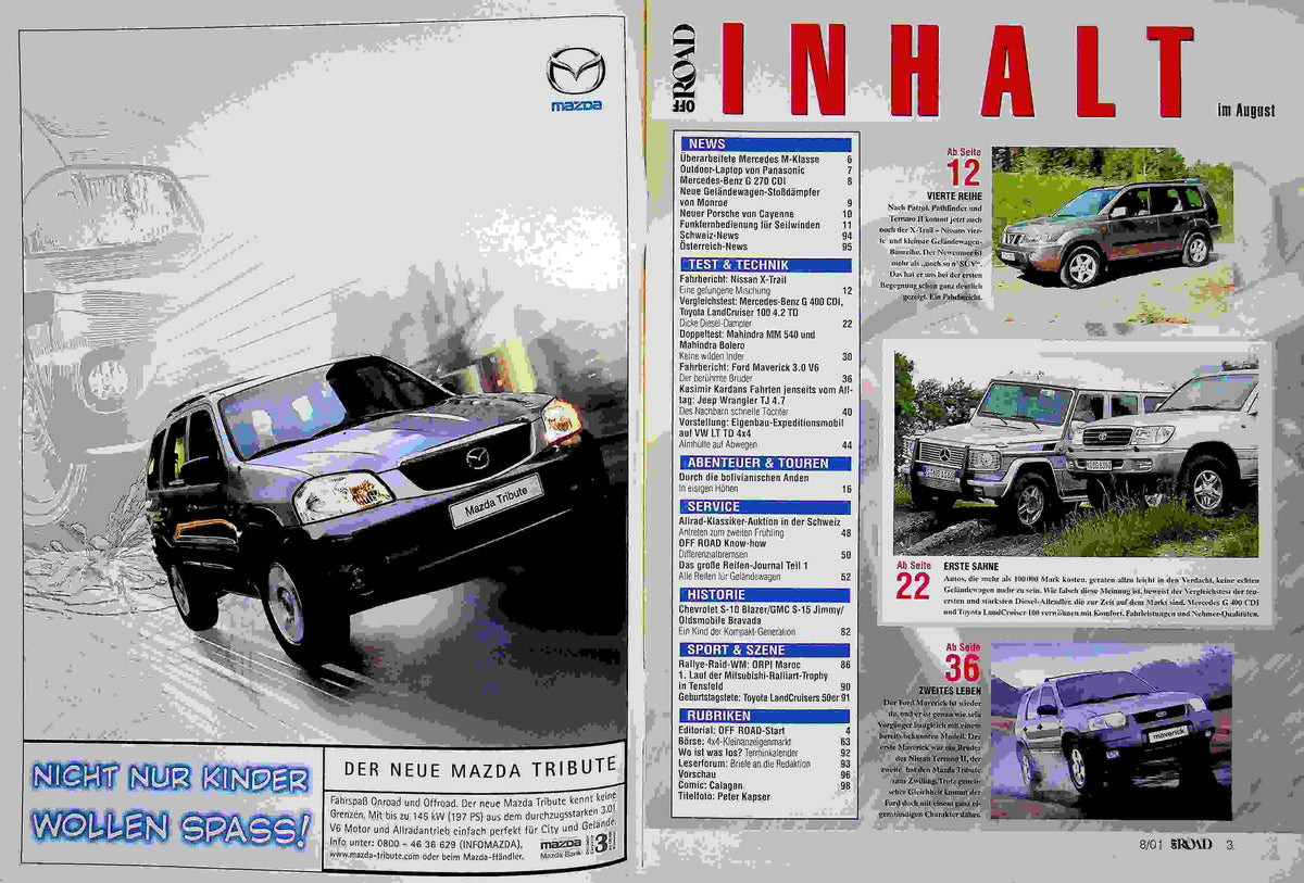 Inhaltsverzeichnis Offroad 08/2001
