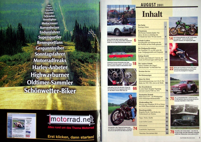 Inhaltsverzeichnis Oldtimer Praxis 08/2001