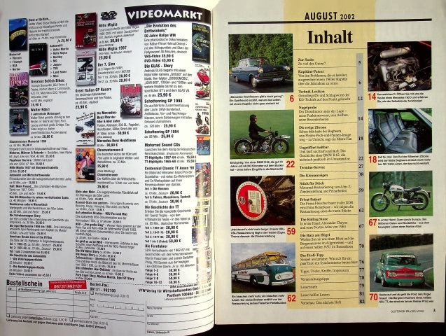 Inhaltsverzeichnis Oldtimer Praxis 08/2002