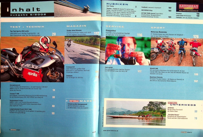 Inhaltsverzeichnis Motorrad 08/2002