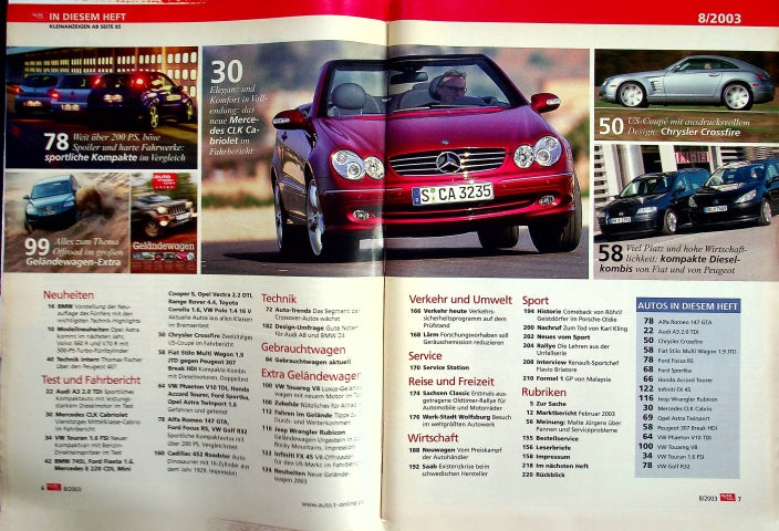 Inhaltsverzeichnis Auto Motor und Sport 08/2003