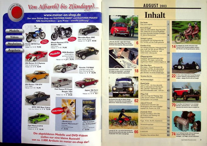Inhaltsverzeichnis Oldtimer Praxis 08/2003