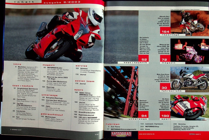 Inhaltsverzeichnis Motorrad 08/2003
