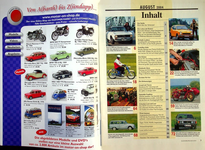 Inhaltsverzeichnis Oldtimer Praxis 08/2004