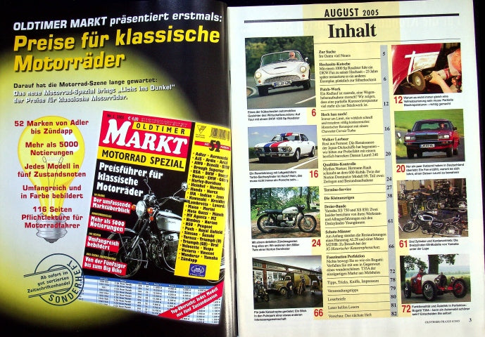 Inhaltsverzeichnis Oldtimer Praxis 08/2005