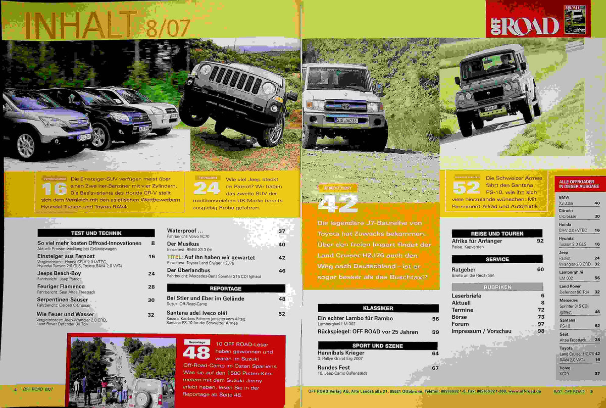 Inhaltsverzeichnis Offroad 08/2007