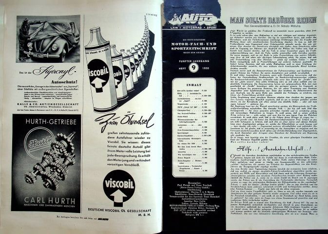 Inhaltsverzeichnis Auto Motor und Sport 09/1950
