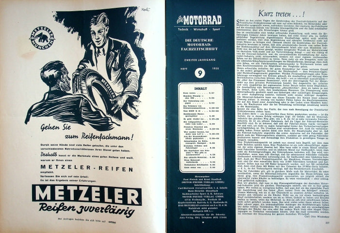 Inhaltsverzeichnis Motorrad 09/1950