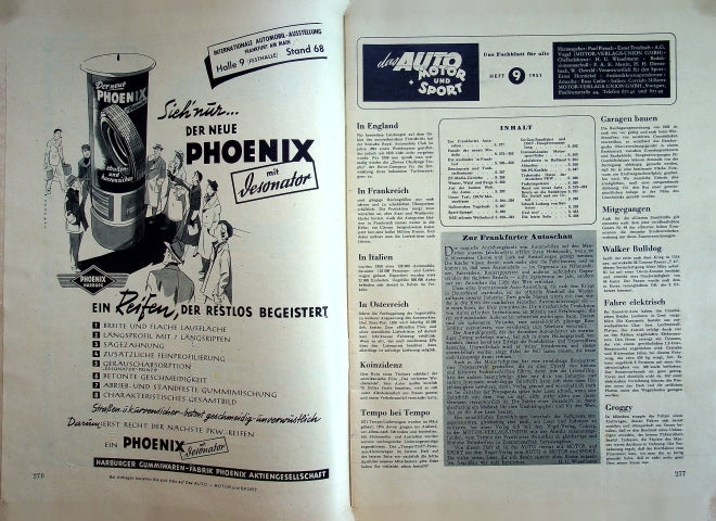 Inhaltsverzeichnis Auto Motor und Sport 09/1951