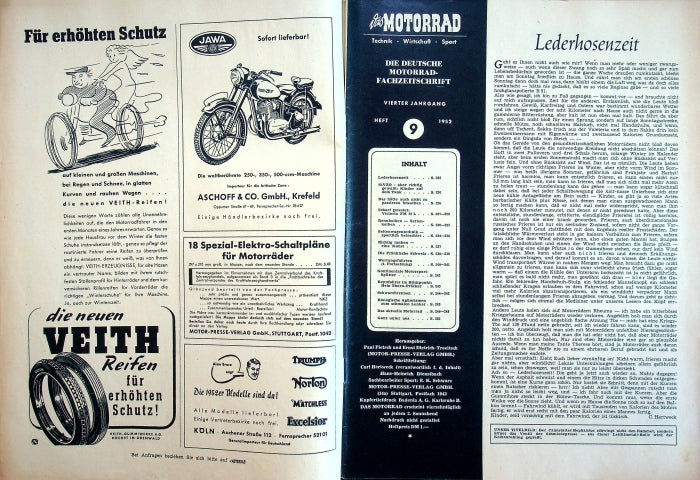Inhaltsverzeichnis Motorrad 09/1952
