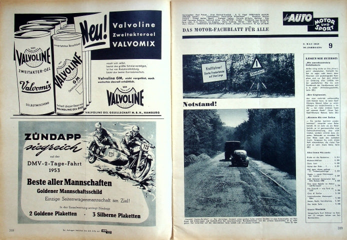 Inhaltsverzeichnis Auto Motor und Sport 09/1953