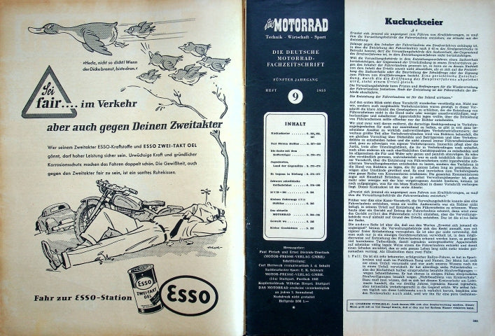 Inhaltsverzeichnis Motorrad 09/1953
