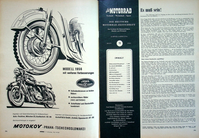 Inhaltsverzeichnis Motorrad 09/1956