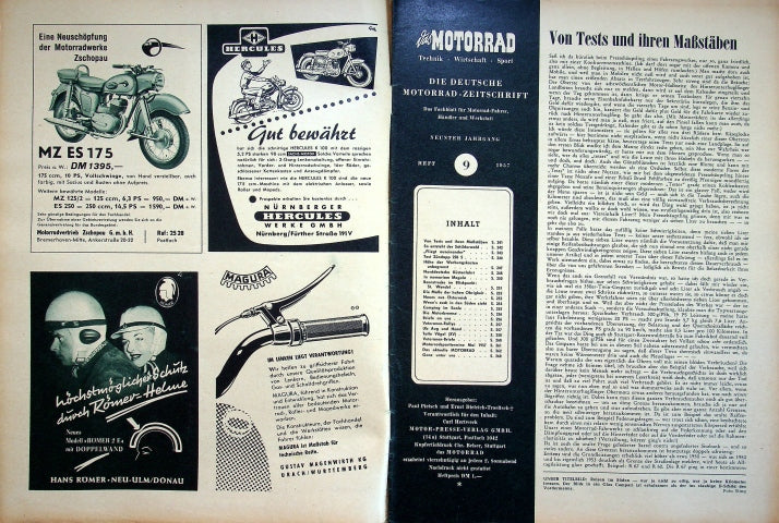 Inhaltsverzeichnis Motorrad 09/1957